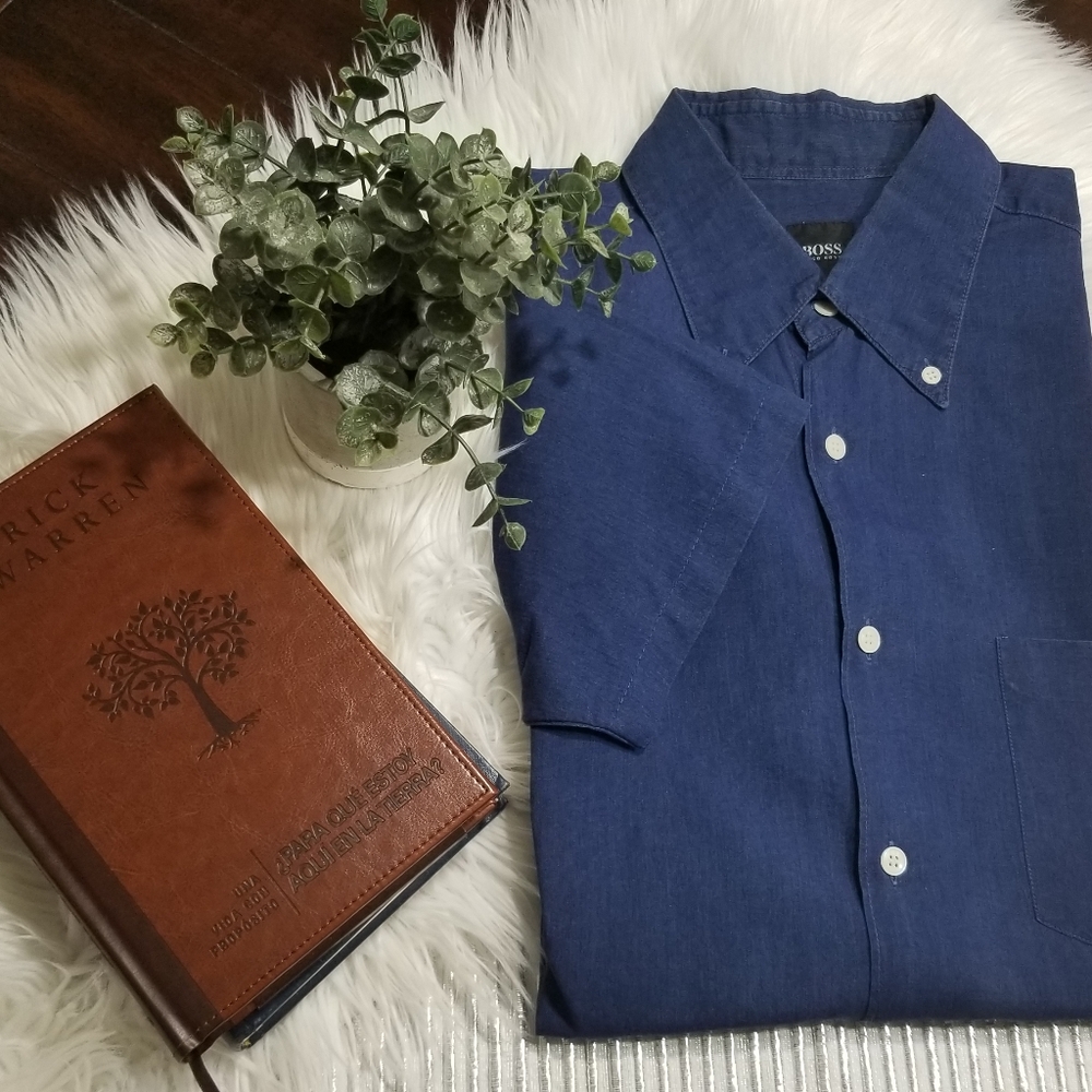 Hugo Boss Blue cotton Short Sleeve  Shirt   size L